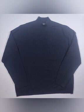 Vintage Brooks Brothers Mens 100% Wool Navy Ribbed Mock Neck Sweater Size XL